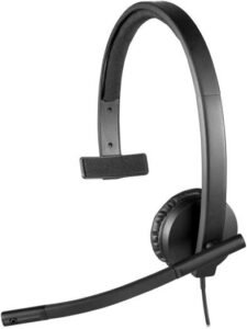 Logitech H570e Wired Headset, Mono Headphones with Noise-Cancelling Microphone, USB, in-Line Controls with Mute Button, Indicator LED, PC/Mac/Laptop – Black | 981-000571