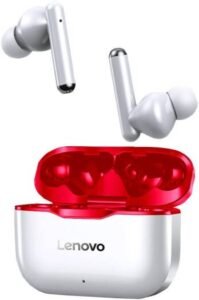 Lenovo Livepods LP1 Wireless Earphones, Bluetooth 5.0 Technology, Super Bass , Sweat & Weather-Resistant, 300mAh Charging Box, Red/White | LP1Red