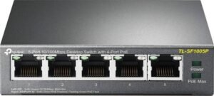 TP-LINK 5-Port 10/100 Unmanaged Desktop Switch, 4 Port PoE, Steel Case | TL-SF1005P