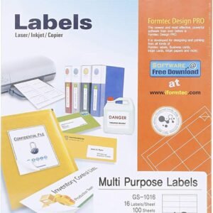 Formtec GS-1016 White Labels, 105 × 35 mm, 100 Sheets / 1,600 Labels
