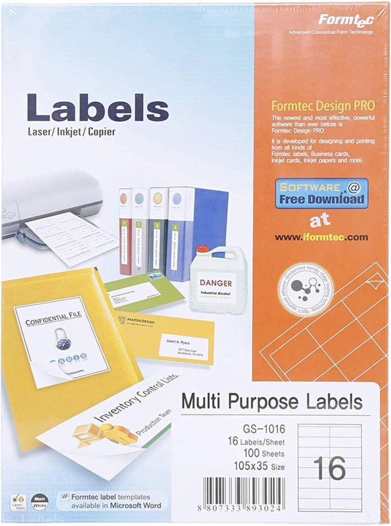Formtec GS-1016 White Labels, 105 × 35 mm, 100 Sheets / 1,600 Labels