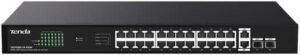 Tenda 26GE+2SFP Ethernet Switch With 24-Port PoE Dedicated for SMB Networking & Surveillance, 41.7 Mpps Packet Forwarding Mode, 56 Gbps Switch Capacity | TEG1128P-24-410W