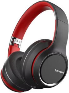 Lenovo HD200 Wireless Headphones, Bluetooth 5.0, 40mm Driver, Immersive 4D Sound, 90° Folding Design, 3.5mm Audio Cable Interface, 500mAh Battery, Black/Red | HD200