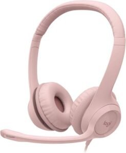 Logitech H390 Wired Headset for PC/Laptop, Stereo Headphones with Noise Cancelling Microphone, USB Type-A Interface, In-Line Controls, Works with Chromebook – Rose | 981-001281