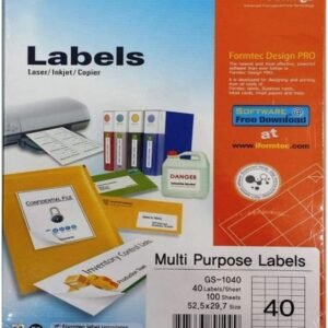 Formtec GS-1020 White Labels, 105 × 29 mm, 100 Sheets / 2,000 Labels