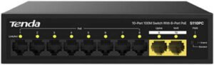 Tenda S110PC 8-Port 10/100/1000Mbps Gigabit Ethernet Desktop Switch with Metal Case and Plug-and-Play Design, Maximum Output Power 75W | S110PC