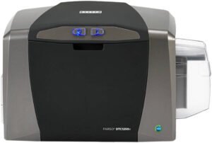 Hid Fargo DTC1250e Dual Sided ID Card Printer, Asure ID – Solo (Digital Delivery), DTC1250e, 300dpi, 100-240VAC, YMCKO Cartridge with Cleaning Roller, 100 Plain Cards Included, Grey