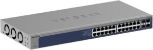 NETGEAR S3600 Series 10G Ethernet Smart Switches, 24-Port 10G/Multi-Gigabit Ethernet Smart Switch with 4 10G SFP+ Ports. 4 MB Buffer Size, VLAN Routing, Dynamic VLAN Assignment | XS724TM-100UKS