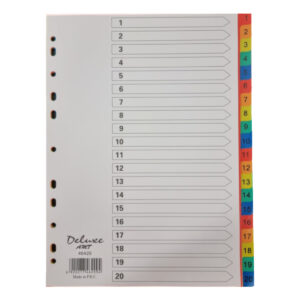 Deluxe Divider Plastic Colored A4, with numbers 1-20