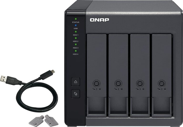 QNAP TR-004 4 Bay USB Type-C Direct Attached Storage with Hardware Raid Enclosure, Supports Up to Four SATA Drives, 65W, 100-240V, 18.1 dbA Sound Level, 4 x 2.5 / 3.5 Inch SATA 3Gb/s | TR-004