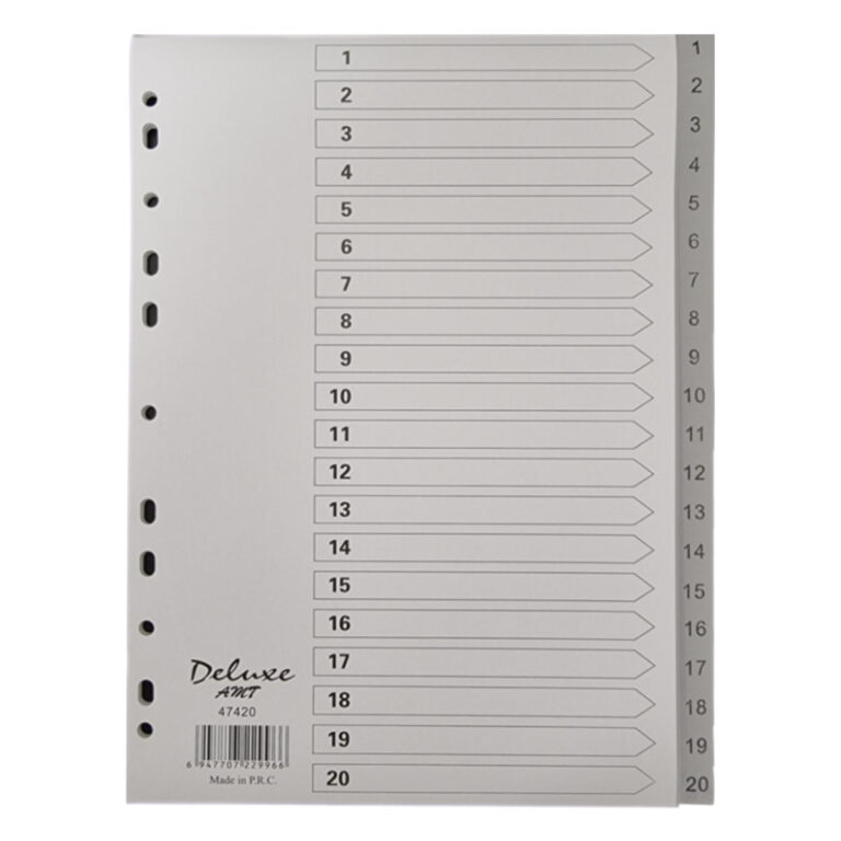 Deluxe Divider Plastic PVC Grey A4 with numbers 1-20