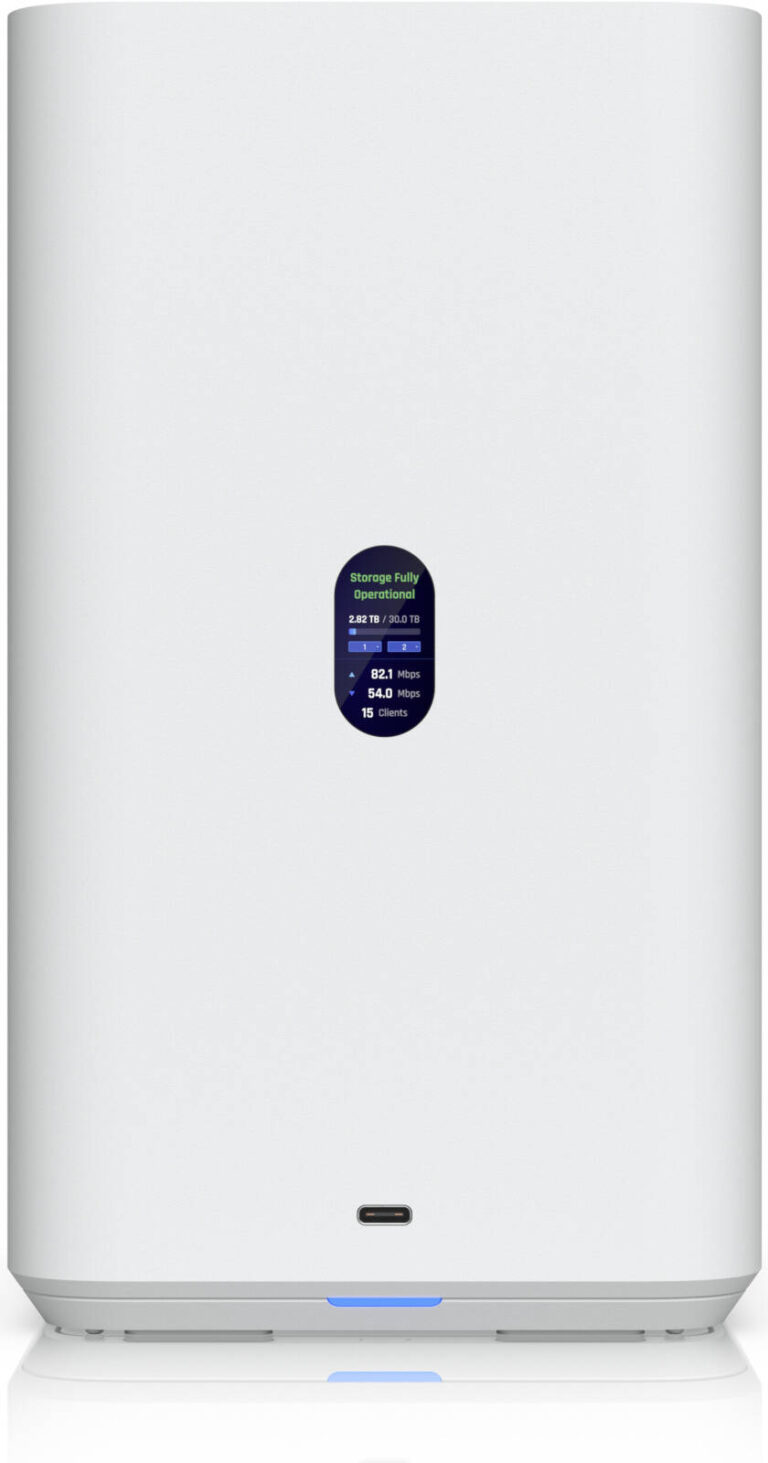 Ubiquiti UniFi 2 Bay PoE++ NAS, Dual 3.5″ HDD Storage, 2.5 GbE Networking, USB C Expansion, Quad Core ARM, 1.47″ LCD & UniFi Drive Management for Home/Small Business, White | UNAS-2-W