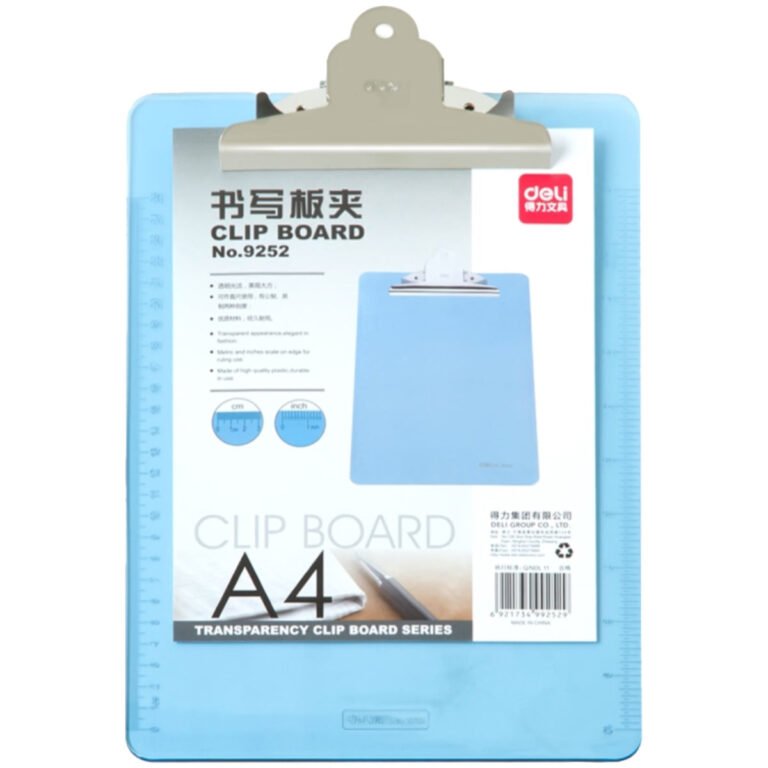 Deli Plastic Clip Board A4 with Jumbo Clip, Translucent Blue