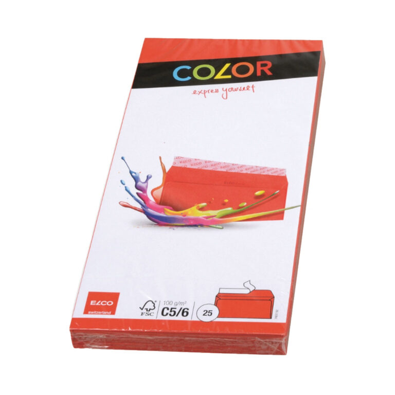 Elco Color Envelope C5/6 DL, 4.5″ x 9″, 100g, 25/pack, Red