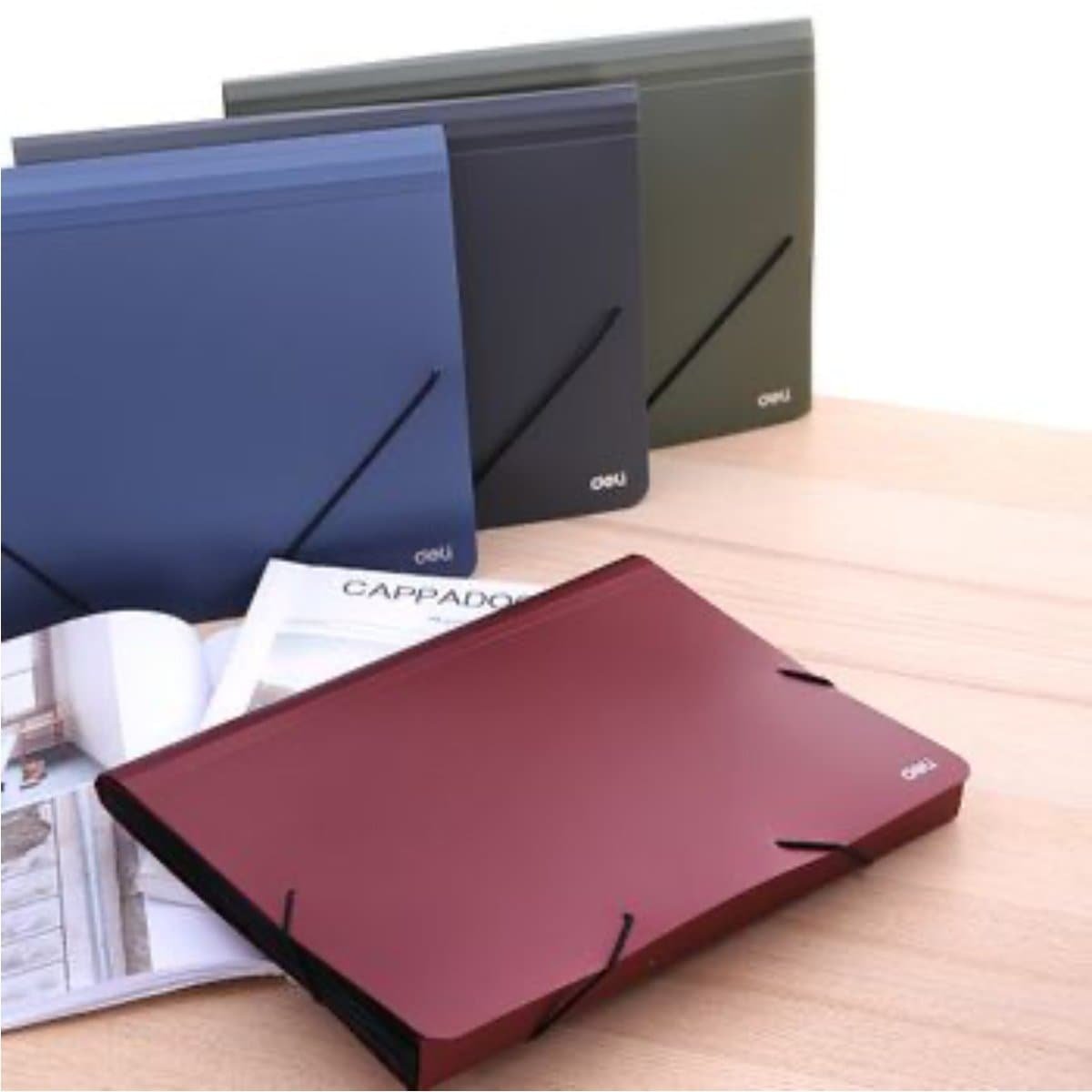 Deli Expanding File A4 with elastic fastener, 12 pockets, Assorted Colors - Image 3