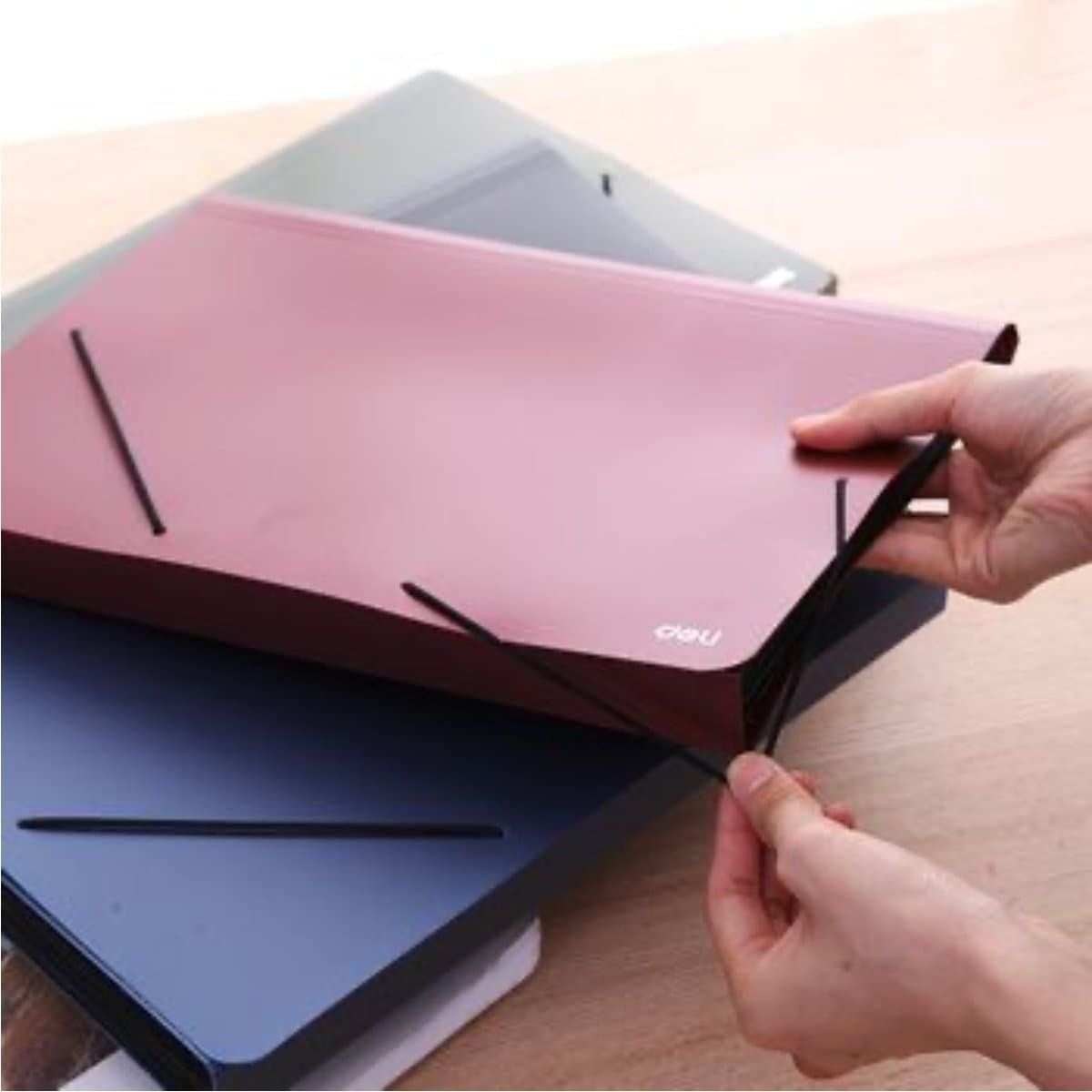 Deli Expanding File A4 with elastic fastener, 12 pockets, Assorted Colors - Image 2