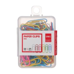 Deli Colored Paper Clips, 29mm, 100/pack, Assorted Colors