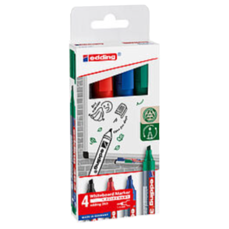 edding 363 Whiteboard/Flipchart Marker Set, 1-5mm Chisel Tip, 4/set