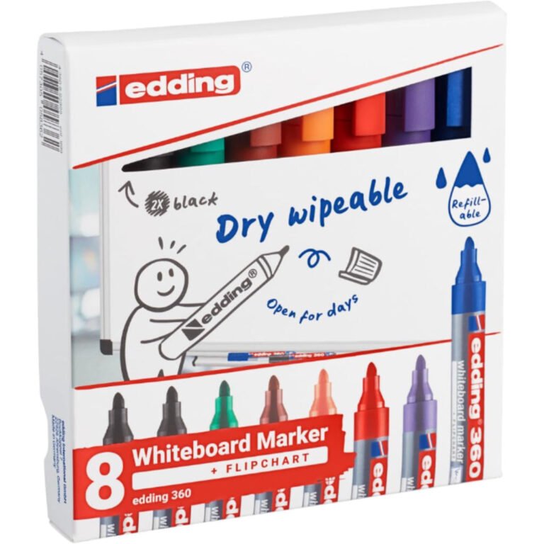 edding 360 Whiteboard/Flipchart Marker Set, 1.5-3mm Bullet Tip, 8/set