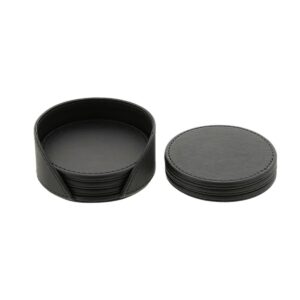 Konrad S PU Leather Round Coaster Set – 6 Pieces