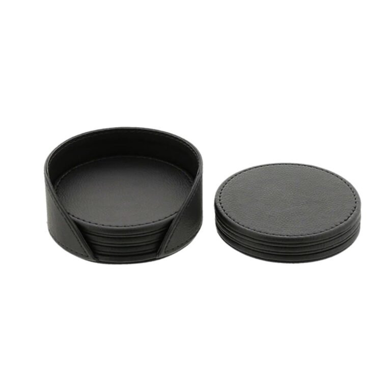 Konrad S PU Leather Round Coaster Set – 6 Pieces