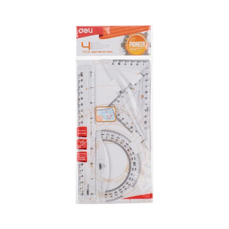 Deli EG00512 Drafting Set with Ruler, Squares and Protractor, 4/set