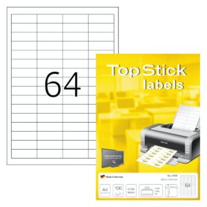 TopStick labels 64 labels/sheet, sharp corners, 48.3 x 16.9 mm, 100sheets/pack, White