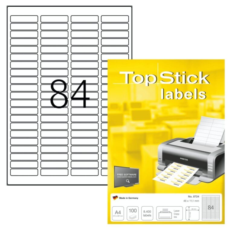 TopStick labels 84 labels/sheet, round corners, 46 x 11.1 mm, 100sheets/pack, White