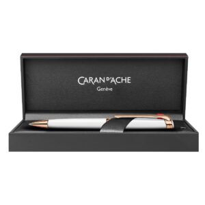 Caran d’Ache LEMAN WHITE Ballpoint Pen, White Rose Gold-Plated