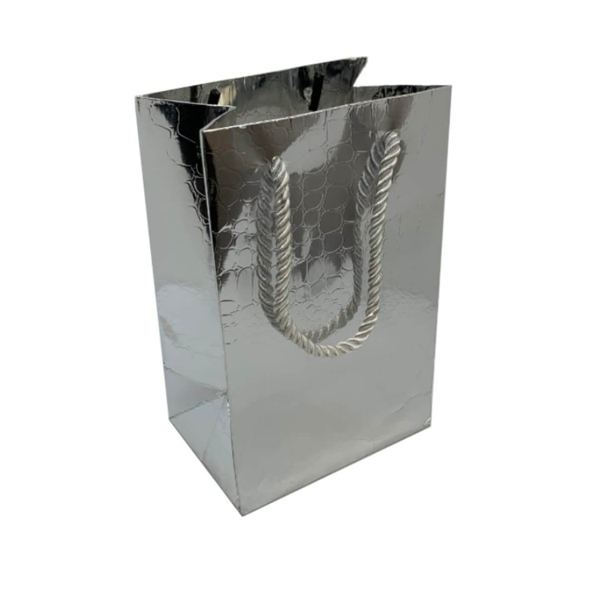 Paper Gift Bag, Croco Glossy, Silver - Image 5