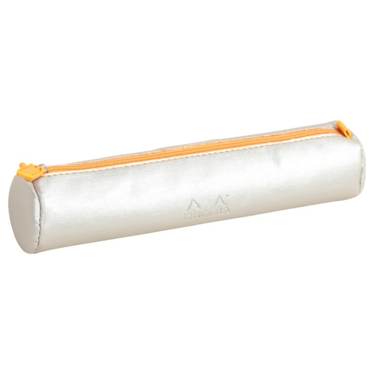 Rhodia rhodiarama Round Pencil Case with Zipper, PU Leather, 215 x 50 mm, Silver