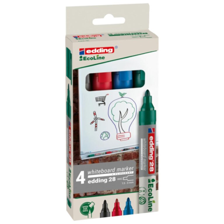 edding 28 EcoLine Whiteboard/Flipchart Marker Set, 1.5-3mm Bullet Tip, 4/set