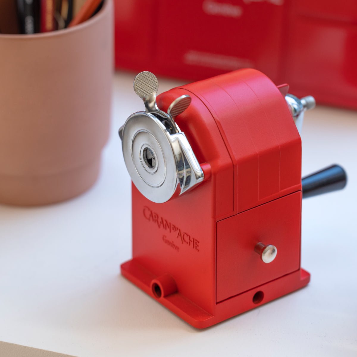 Caran d’Ache Metal Rotary Pencil Sharpener VINTAGE, Red - Image 3