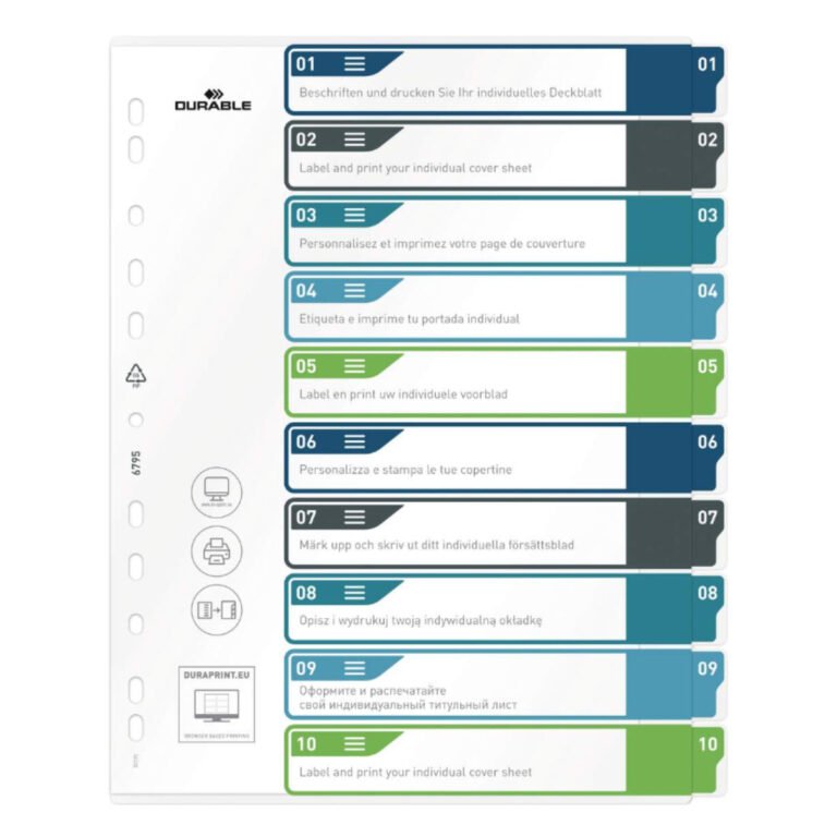 Durable Divider Colored A4+, made of PP, printable, 10 Tabs