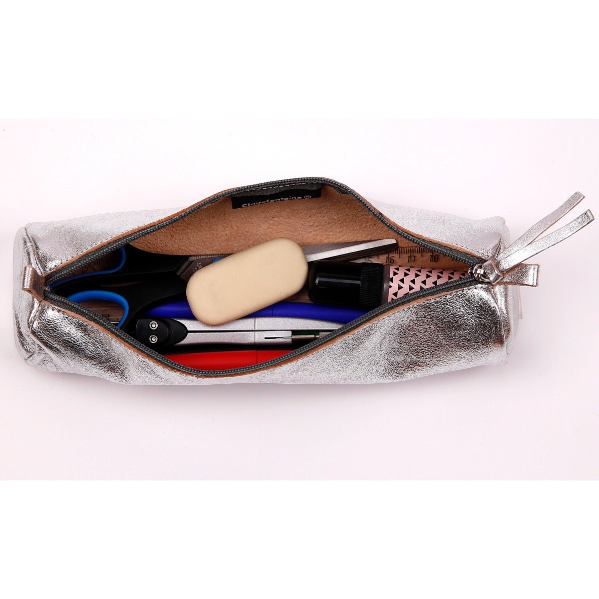 Clairefontaine Leather Round Pencil Case, Silver - Image 3