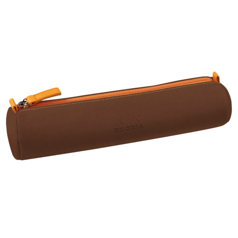 Rhodia rhodiarama Round Pencil Case with Zipper, PU Leather, 215 x 50 mm, Brown
