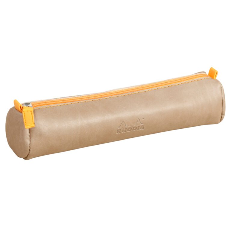 Rhodia rhodiarama Round Pencil Case with Zipper, PU Leather, 215 x 50 mm, Taupe