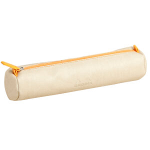 Rhodia rhodiarama Round Pencil Case with Zipper, PU Leather, 215 x 50 mm, Beige