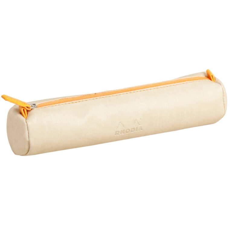Rhodia rhodiarama Round Pencil Case with Zipper, PU Leather, 215 x 50 mm, Beige