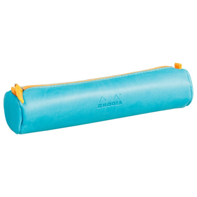 Rhodia rhodiarama Round Pencil Case with Zipper, PU Leather, 215 x 50 mm, Turquoise