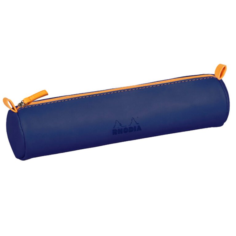 Rhodia rhodiarama Round Pencil Case with Zipper, PU Leather, 215 x 50 mm, Blue