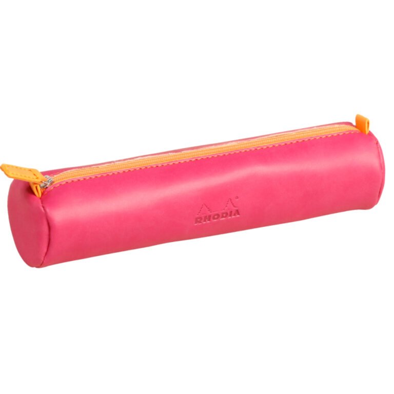 Rhodia rhodiarama Round Pencil Case with Zipper, PU Leather, 215 x 50 mm, Pink