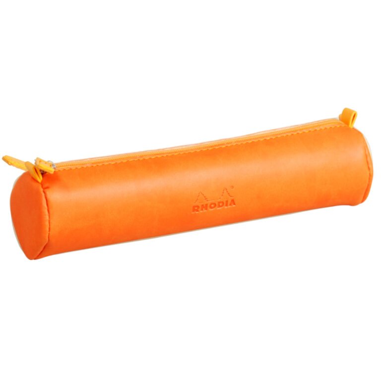 Rhodia rhodiarama Round Pencil Case with Zipper, PU Leather, 215 x 50 mm, Tangerin