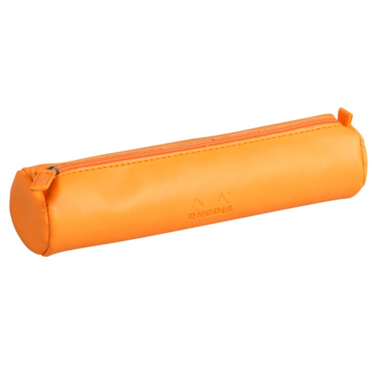 Rhodia rhodiarama Round Pencil Case with Zipper, PU Leather, 215 x 50 mm, Orange