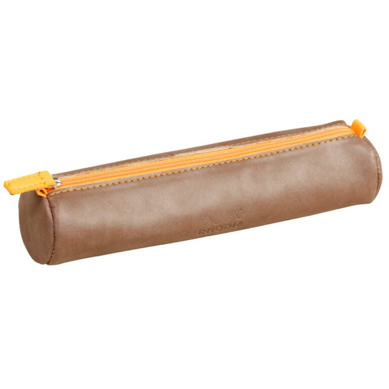 Rhodia rhodiarama Round Pencil Case with Zipper, PU Leather, 215 x 50 mm, Chocolate