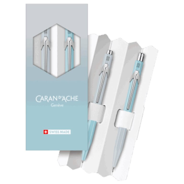 Caran d’Ache 849 Ballpoint Pen & 844 Mechanical Pencil Metal, Blue Lagoon Set – Special Edition