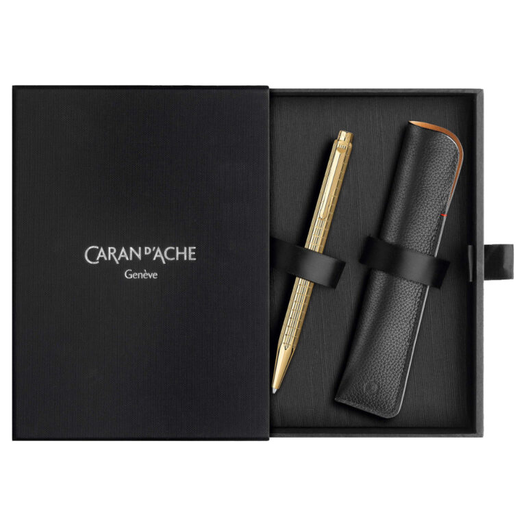 Caran d’Ache ECRIDOR LIGHTS Gift Set, Gilded Ballpoint Pen & Leather Case