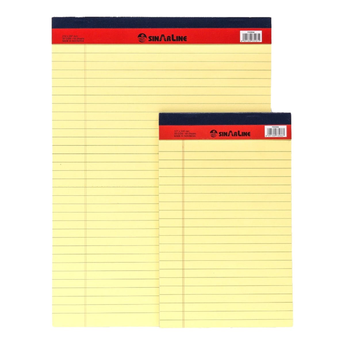 Sinarline Legal Pad, line ruled, 56gsm, 50sheets/pad, Yellow, Assorted Sizes - Image 2