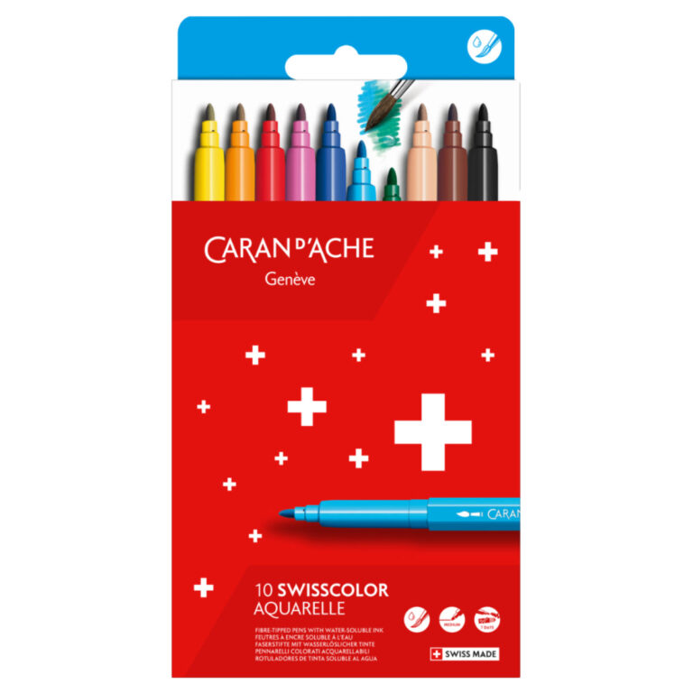 Caran d’Ache SWISSCOLOR Water-Soluble, Fibre-Tip Pen, 10/pack