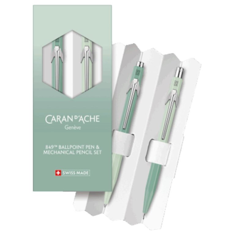 Caran d’Ache 849 Ballpoint Pen & Mechanical Pencil Metal, Misty Forest Set – Special Edition